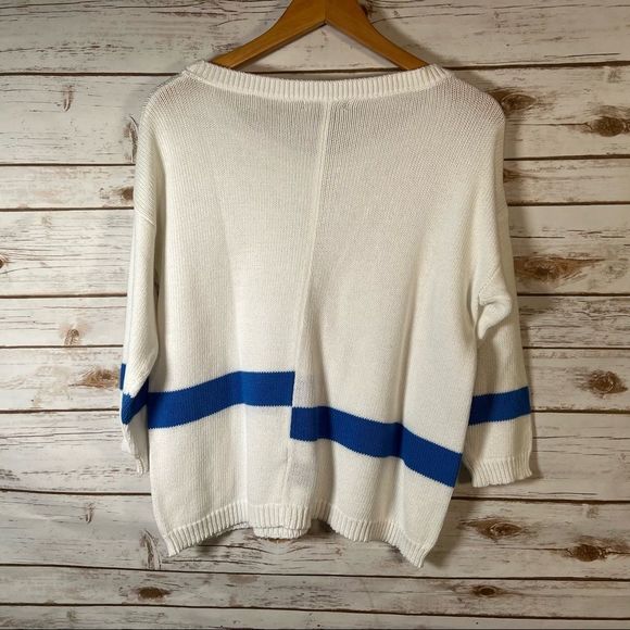 Parkhurst White With Blue Colour Blocking Pullover Sweater | Size Medium - Picture 5 of 10